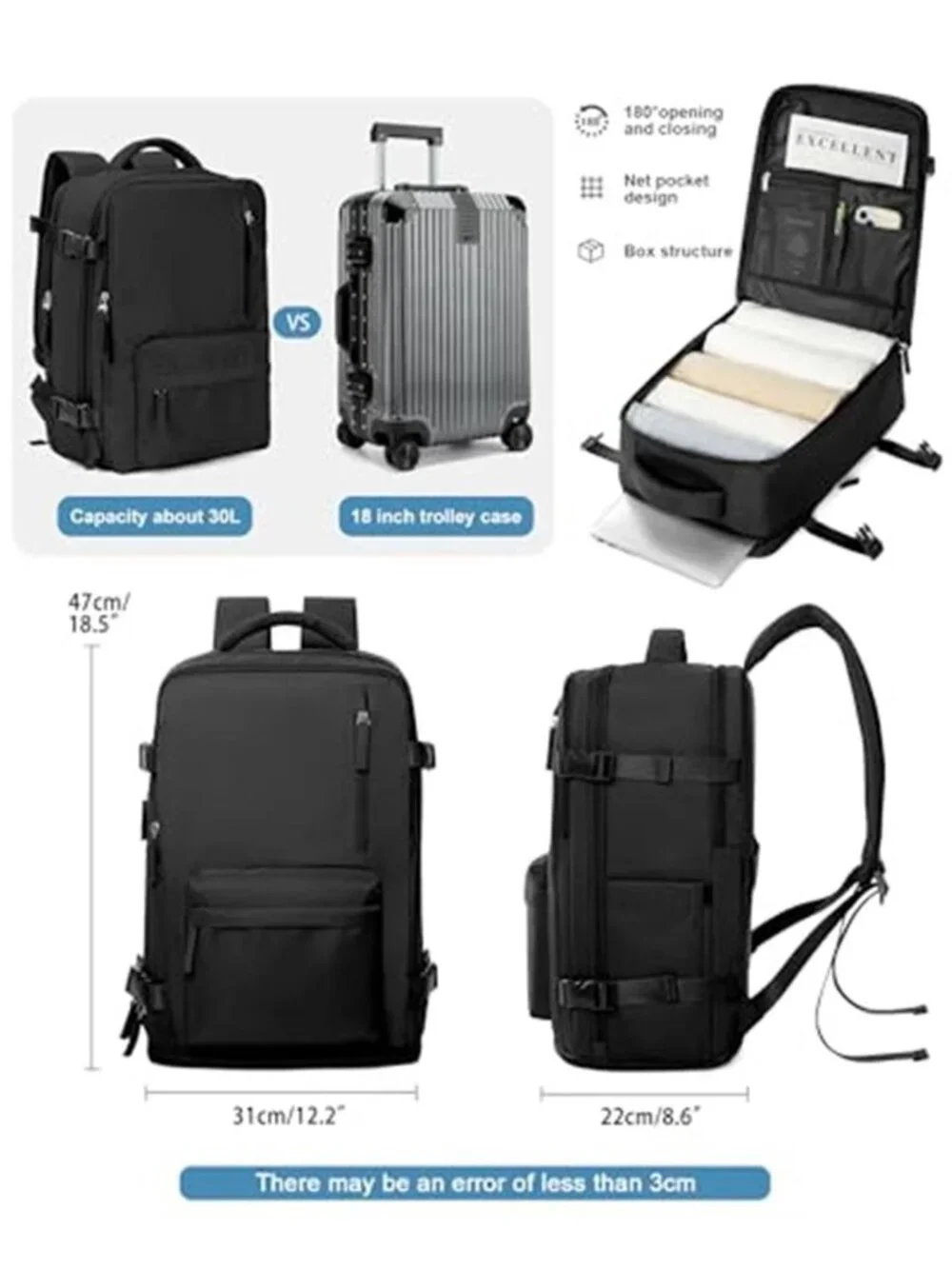 Large Travel Backpack Women Men Carry On 17 Inch Laptop Waterproof Business Bag